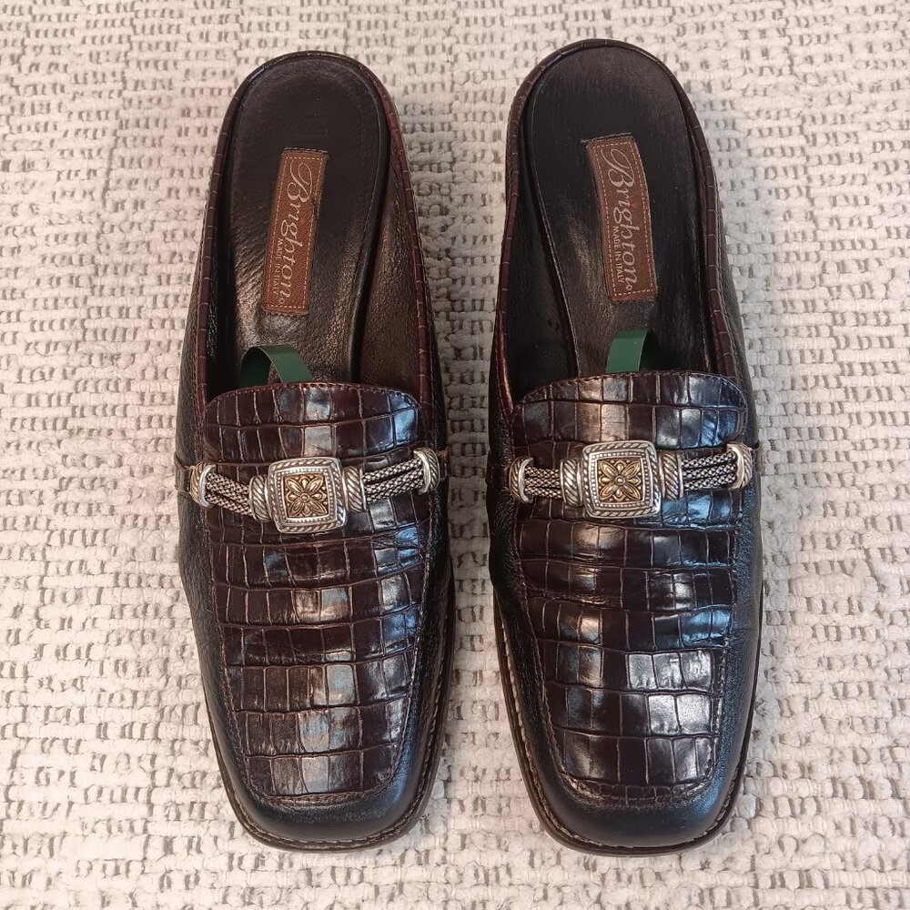 Brighton 'Sierra' Women's Croc Print Leather Mule Slides Made In Italy Sz 8.5 M - Picture 2 of 13